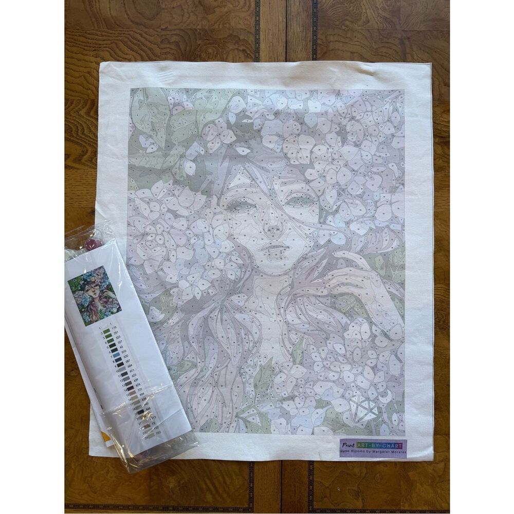 Paint-by-Number Floral Woman Canvas in Pastel Pink and Green